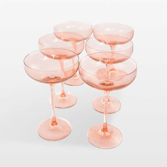 Estelle Blush Pink Colored Champagne Coupe Stemware, Set of 6