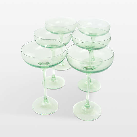 Estelle Mint Green Colored Champagne Coupe Stemware, Set of 6