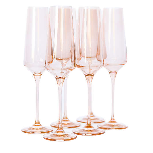 Estelle Blush Pink Colored Champagne Flutes, Set of 6
