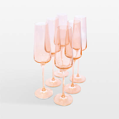 Estelle Blush Pink Colored Champagne Flutes, Set of 6