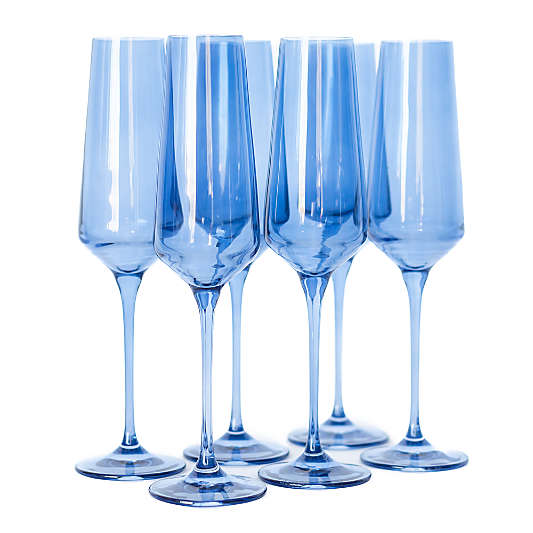 Estelle Cobalt Blue Colored Champagne Flutes, Set of 6