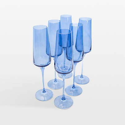 Estelle Cobalt Blue Colored Champagne Flutes, Set of 6