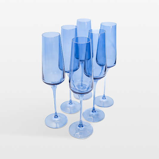 Estelle Cobalt Blue Colored Champagne Flutes, Set of 6