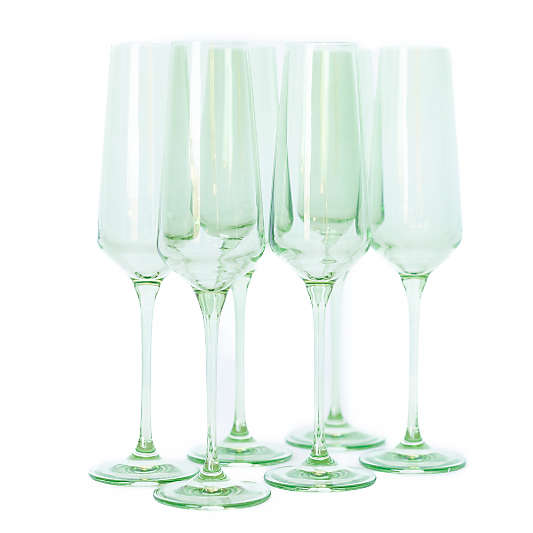 Estelle Mint Green Colored Champagne Flute, Set of 6