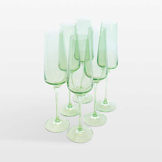 Estelle Mint Green Colored Champagne Flute, Set of 6