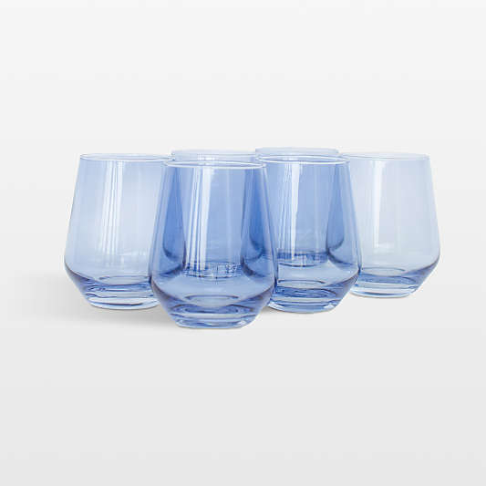 Estelle Cobalt Blue Colored Wine Stemless, Set of 6