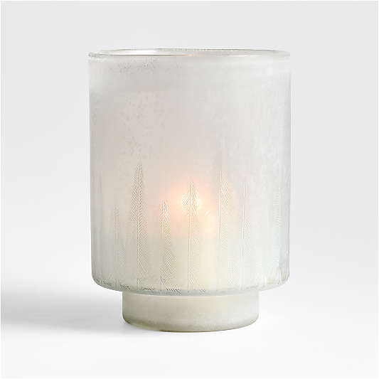 Etched Christmas Tree Frosted Glass Large Hurricane Candle Holder 11"