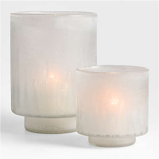Etched Christmas Tree Frosted Glass Hurricane Candle Holders
