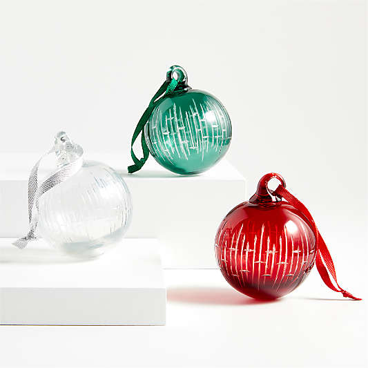 Etched Glass Ball Christmas Tree Ornaments, Set of 6