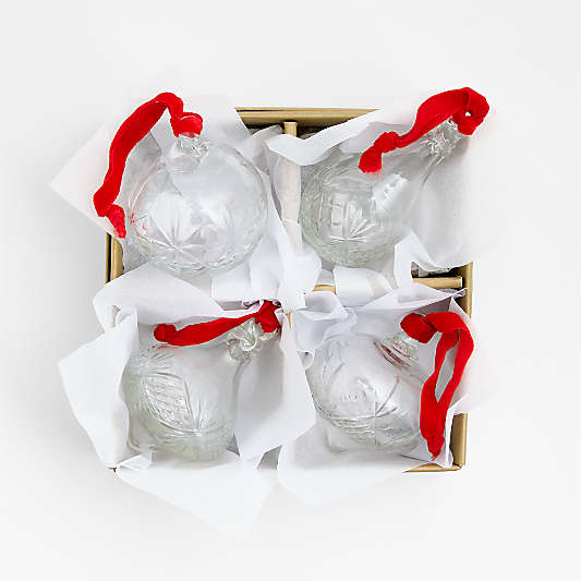 Etched Glass Christmas Tree Ornaments Set of 4