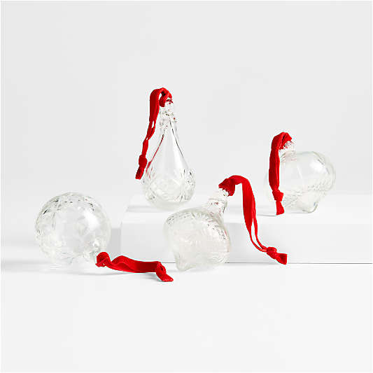 Etched Glass Christmas Tree Ornaments Set of 4