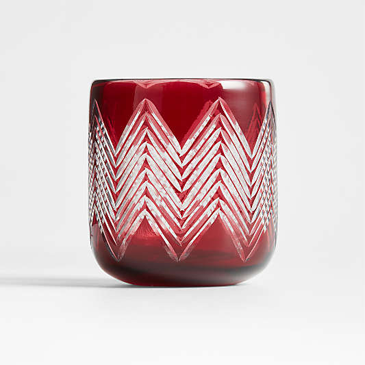 Etched Red Glass Hurricane Candle Holder 4"