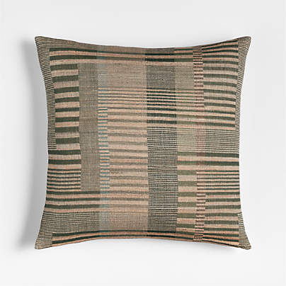 Etta Silk Wool Blend 20"x20" Burnt Green Multi Throw Pillow with Feather Insert