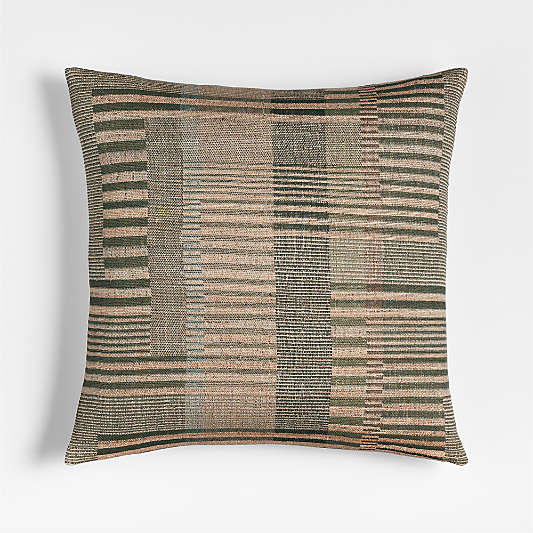 Etta Silk Wool Blend 20"x20" Burnt Green Multi Throw Pillow with Down-Alternative Insert