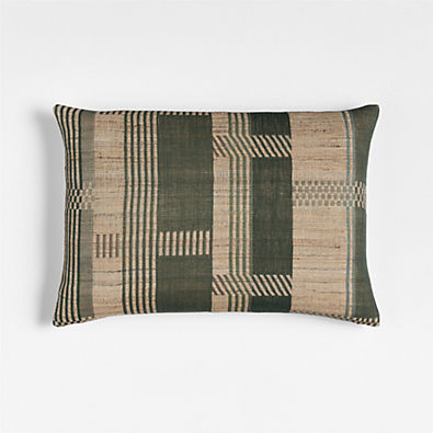 View Etta Silk Wool Blend 22"x15" Burnt Green Multi Throw Pillow with Feather Insert details