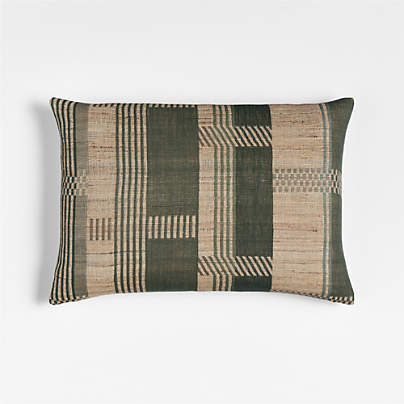 Etta Silk Wool Blend 22"x15" Burnt Green Multi Throw Pillow with Feather Insert