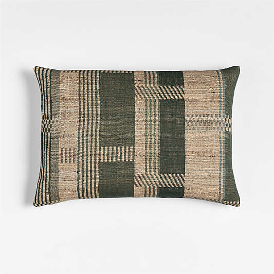 Etta Silk Wool Blend 22"x15" Burnt Green Multi Throw Pillow with Down-Alternative Insert