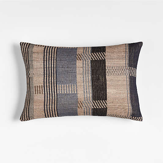 Etta Silk Wool Blend 22"x15" Deep Indigo Multi Throw Pillow with Down-Alternative Insert