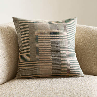 Etta Silk Wool Blend 20"x20" Burnt Green Multi Throw Pillow with Feather Insert