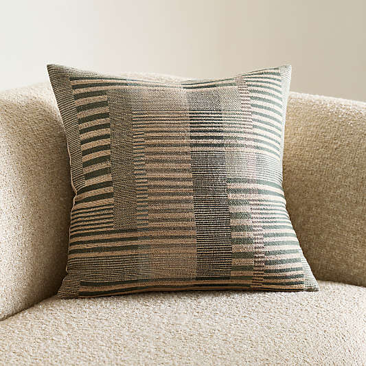 Etta Silk Wool Blend 20"x20" Burnt Green Multi Throw Pillow Cover