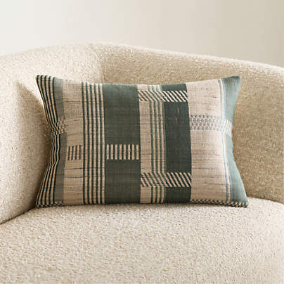 Etta Silk Wool Blend 22"x15" Burnt Green Multi Throw Pillow with Down-Alternative Insert