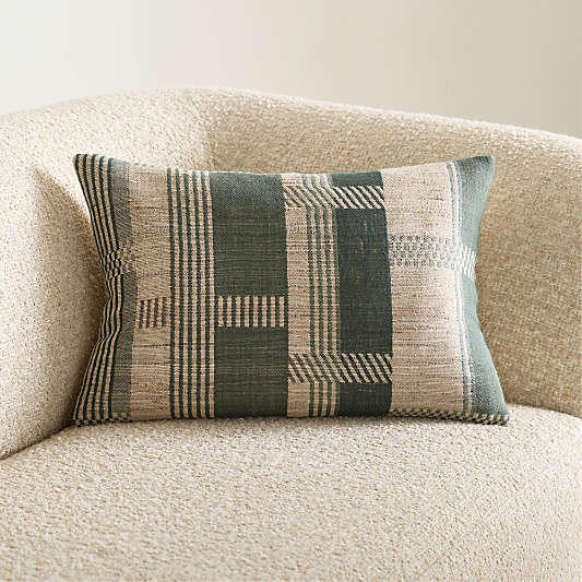 Etta Silk Wool Blend 22"x15" Burnt Green Multi Throw Pillow Cover