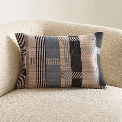 Etta Silk Wool Blend 22"x15" Deep Indigo Multi Throw Pillow with Feather Insert