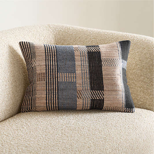 Etta Silk Wool Blend 22"x15" Deep Indigo Multi Throw Pillow Cover