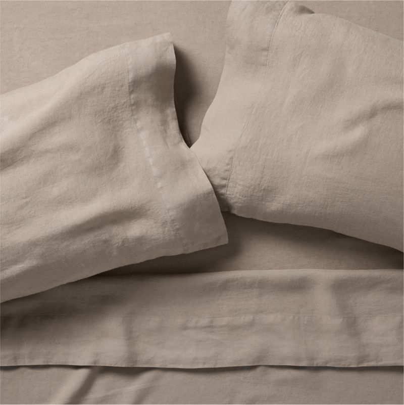 Viewing product image New Natural European Flax Certfied Linen Clay Taupe Queen Bed Sheet Set - image 1 of 8