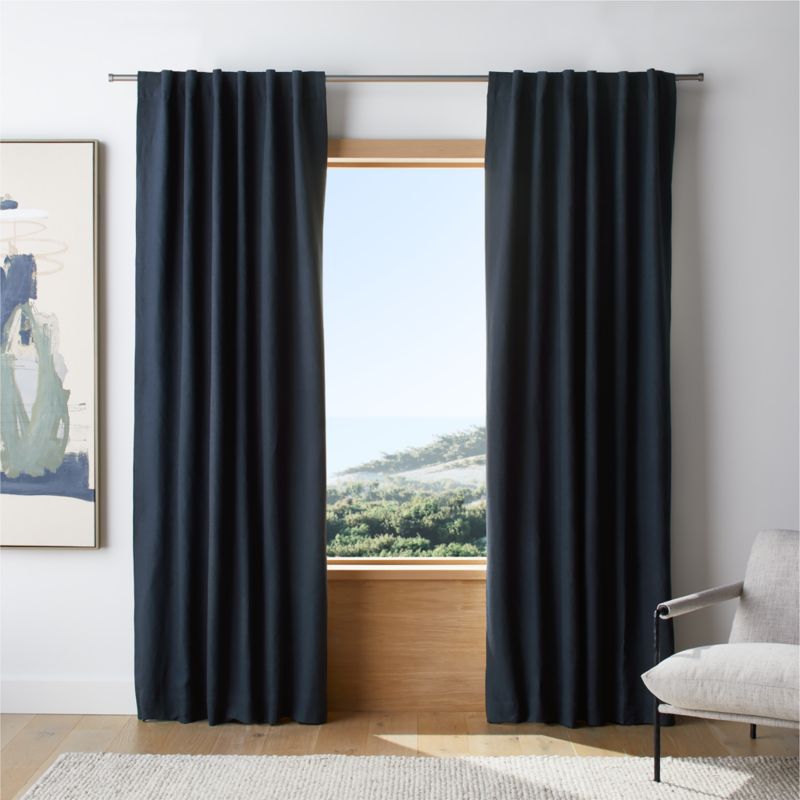 Indigo Blue European Flax ™-Certified Linen Blackout Window Curtain Panel 52"x108" - image 0 of 7