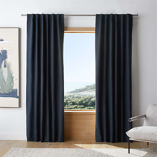 Indigo Blue European Flax â„¢-Certified Linen Blackout Window Curtain Panel 52"x96"