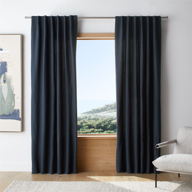 Indigo Blue European Flax ™-Certified Linen Blackout Window Curtain Panel 52"x108" - image 1 of 7