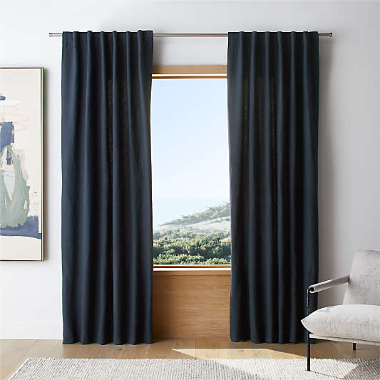 Indigo Blue European Flax ™-Certified Linen Window Curtain Panel 52"x84"