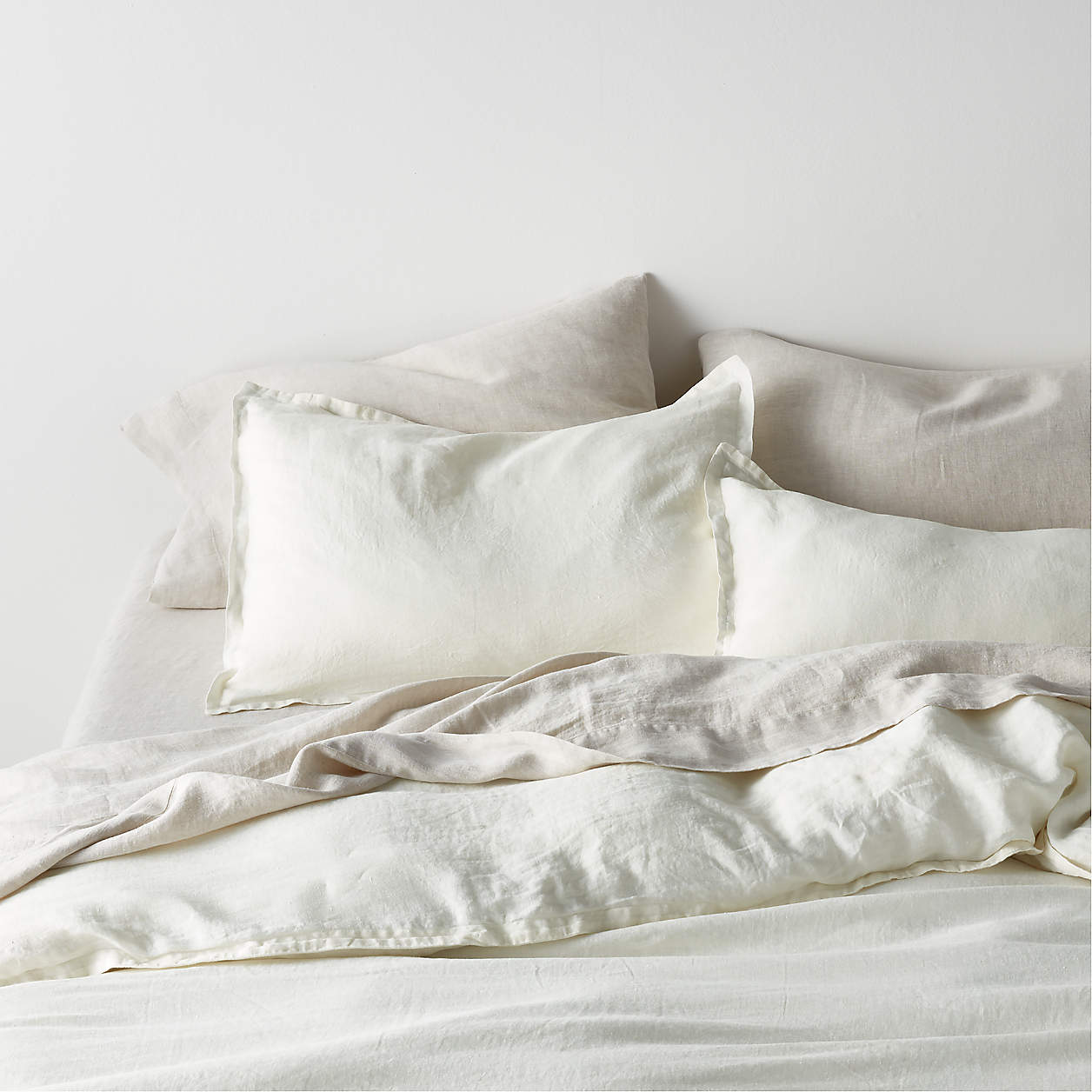 European Flax Certified Linen Warm White Duvet Covers and Pillow Shams
