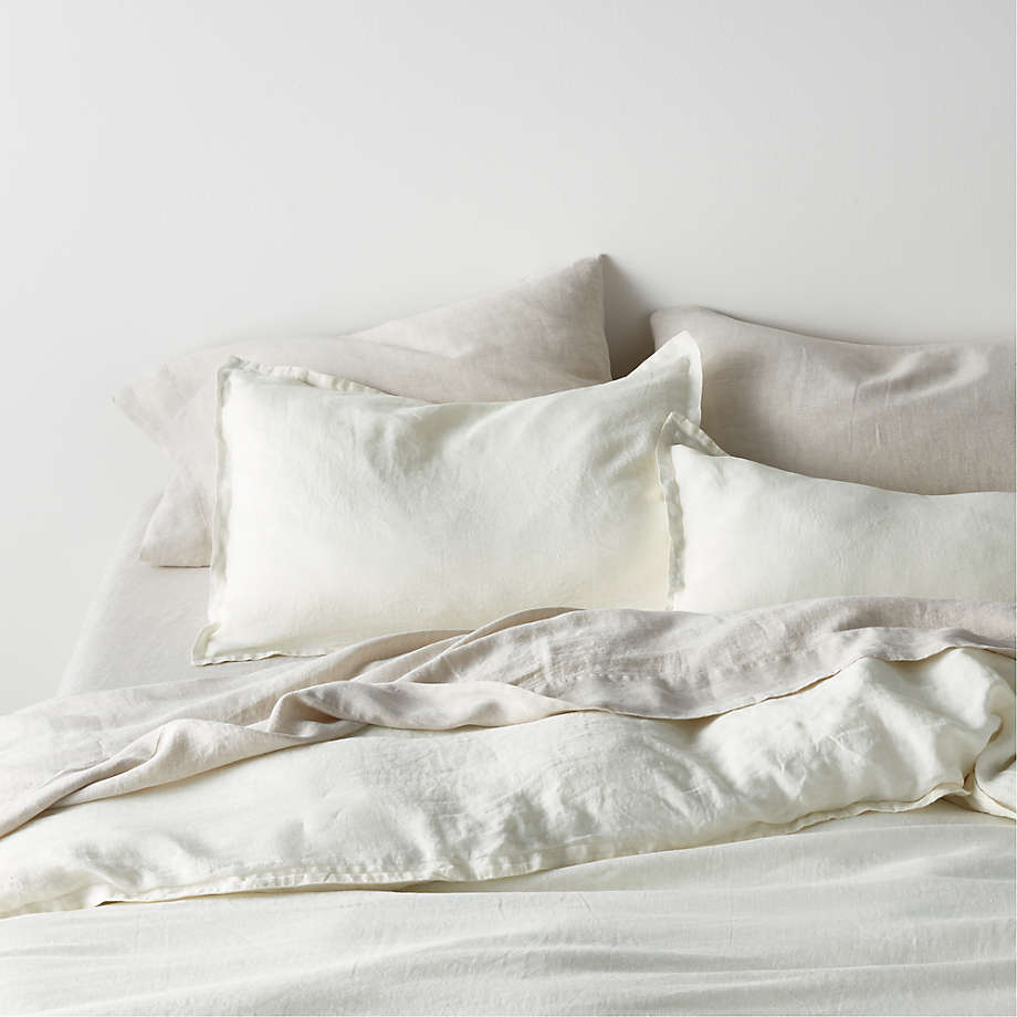 New Natural European Flax Certified Linen Warm White King Duvet Cover + Reviews | Crate & Barrel