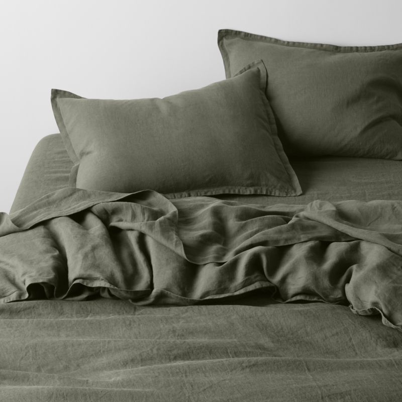 New Natural EUROPEAN FLAX ™-Certified Linen Burnt Green King Bed Pillow Sham - image 6 of 11