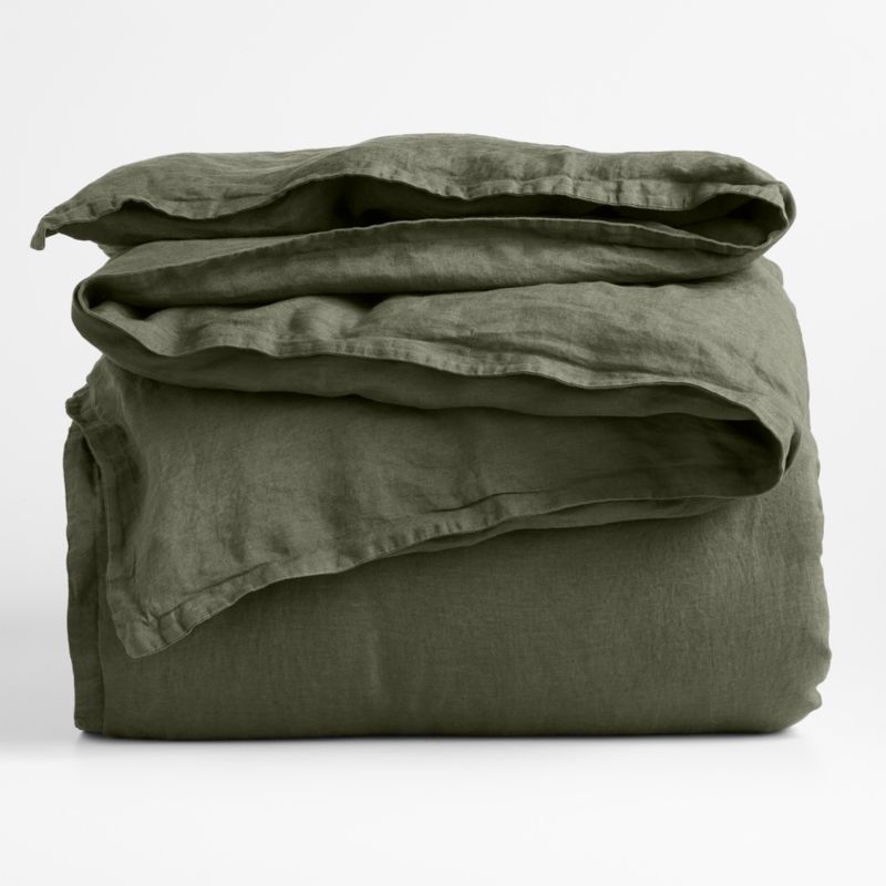 New Natural EUROPEAN FLAX ™-Certified Linen Burnt Green Twin/Twin XL Duvet Cover