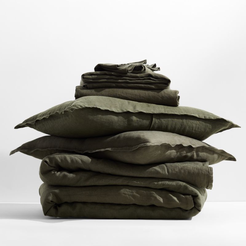 New Natural EUROPEAN FLAX ™-Certified Linen Burnt Green Full Bedding Set