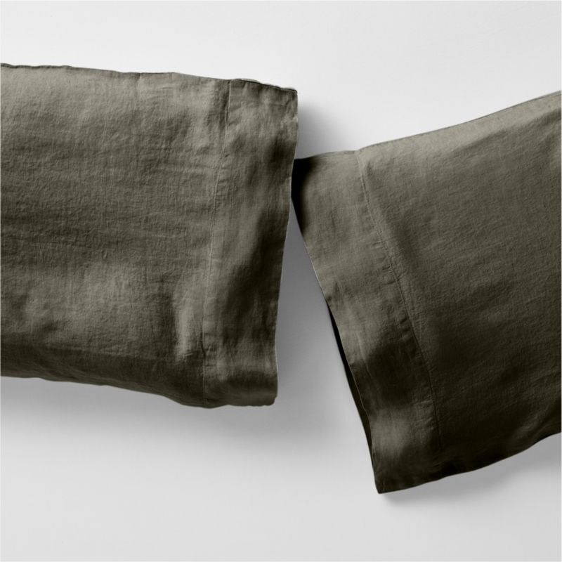 New Natural EUROPEAN FLAX ™-certified Linen Burnt Green Standard Pillowcases, Set of 2