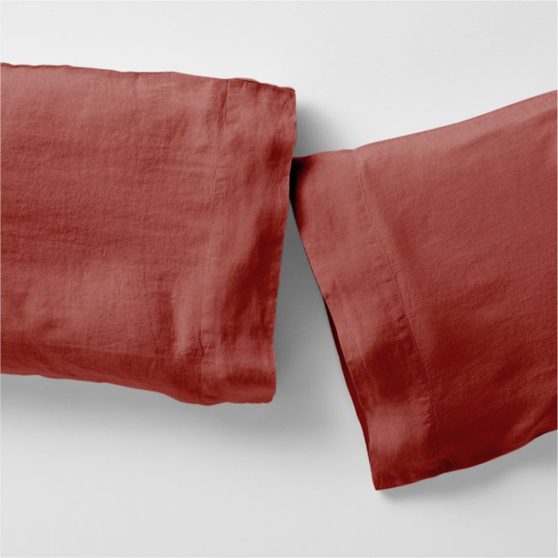 New Natural EUROPEAN FLAX ™-Certified Linen Castilian Red Standard Pillowcases, Set of 2