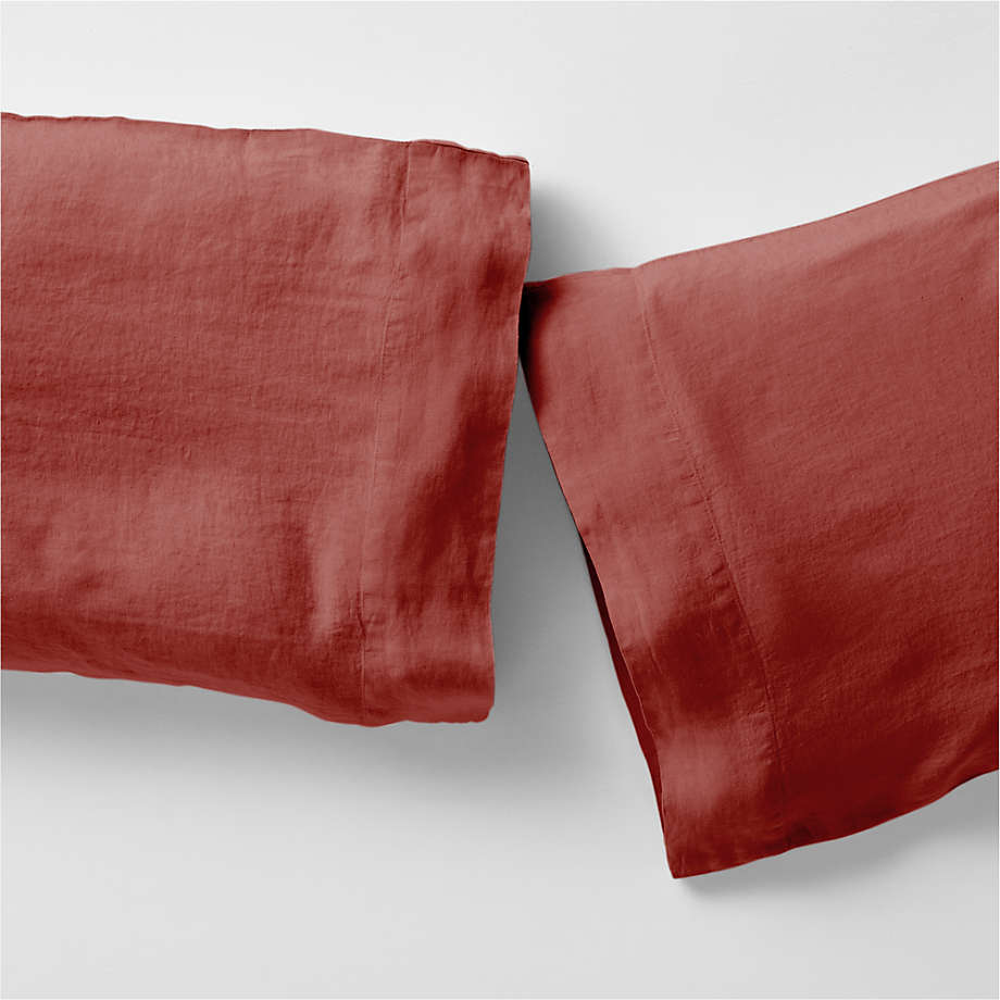 European Flax Certified Linen Castilian Red Standard Pillow Case, Set
