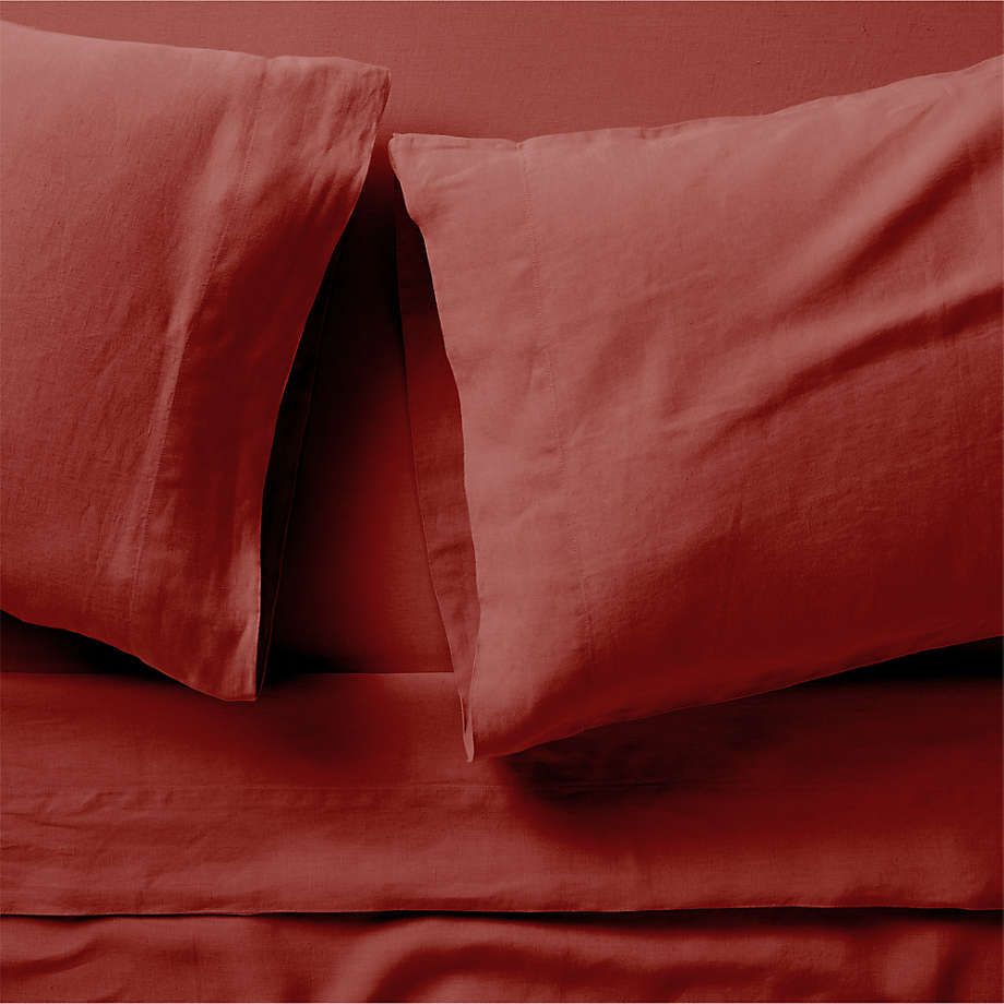 European Flax ®-Certified Linen Castilian Red Full Bed Sheet Set