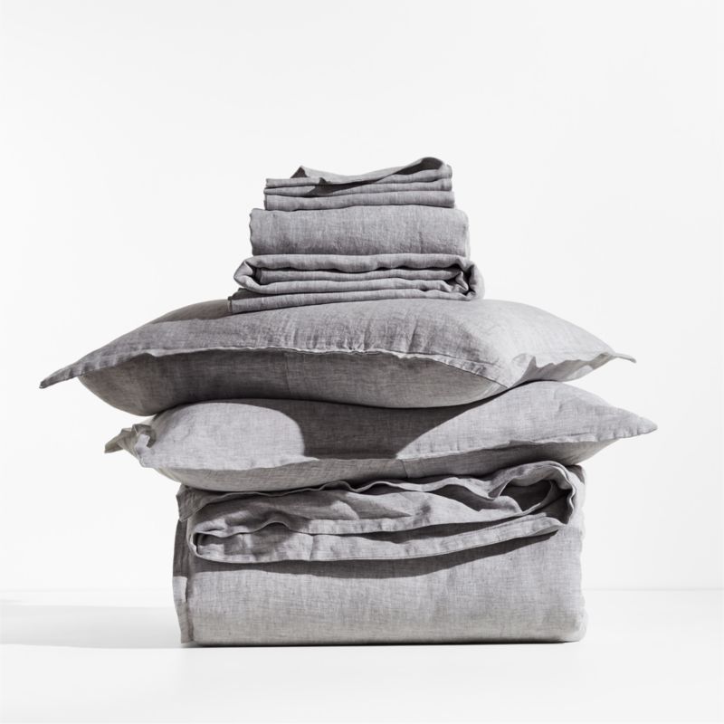 New Natural EUROPEAN FLAX ™-Certified Linen Grey Chambray Full Bedding Set