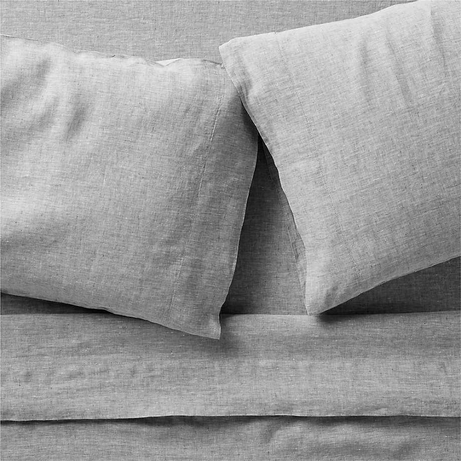 EUROPEAN FLAX -Certified Linen Chambray Grey Duvet Covers | Crate & Barrel