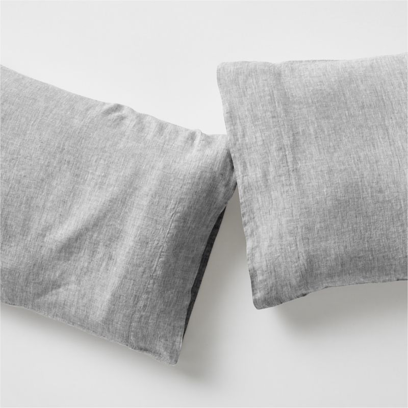 New Natural EUROPEAN FLAX ™-certified Linen Grey Chambray Standard Pillowcases, Set of 2