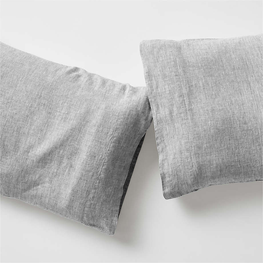 European Flax Certified Linen Chambray Grey King Bed Pillow Case, Set