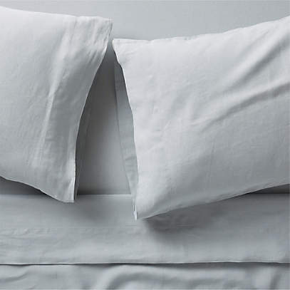 New Natural EUROPEAN FLAX-certified Linen Grey Chambray Queen Bed Sheet Set + Reviews | Crate & Barrel