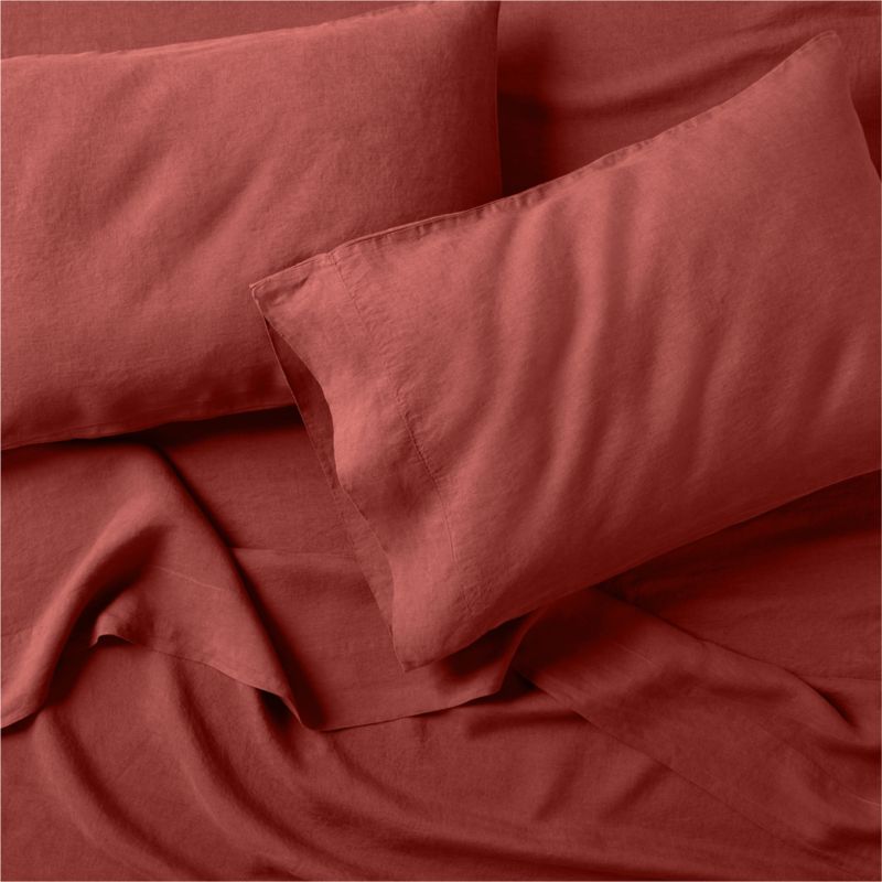 New Natural EUROPEAN FLAX ™-certified Linen Castilian Red Full Bed Sheet Set