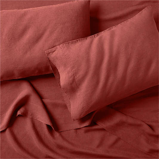 New Natural EUROPEAN FLAX ™-certified Linen Castilian Red Queen Bed Sheet Set