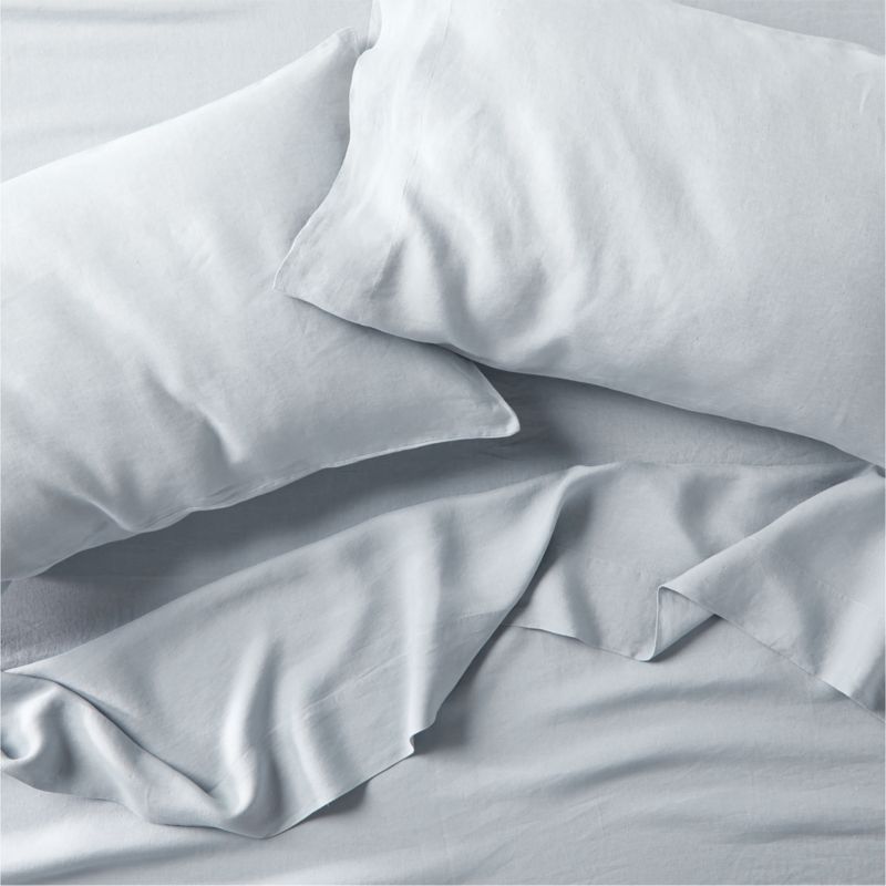 New Natural EUROPEAN FLAX ™-certified Linen Mist Blue Full Bed Sheet Set - image 1 of 10